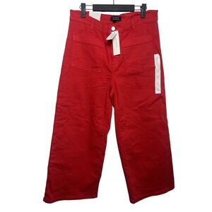 NWT! Banana Republic Wm 31/12 Red Wide-Leg High Rise Cropped Patch Pockets Jeans
